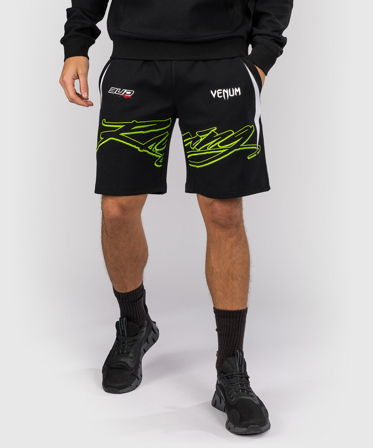 Venum x Bud Racing Herren Baumwoll-Shorts - Schwarz/Weiß/Limettengrün