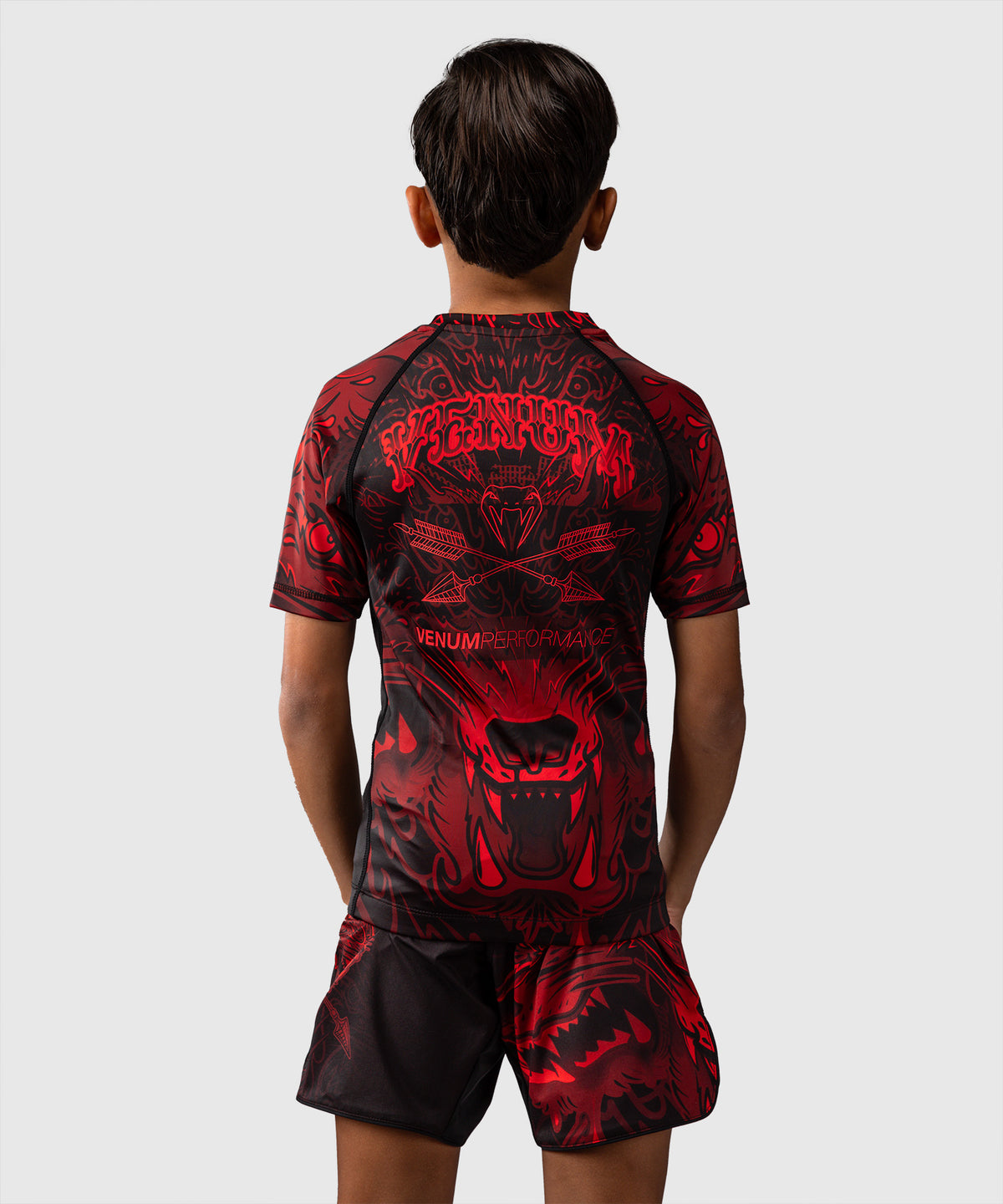 Rashguard à Manches Courtes Pour Enfants Venum Wolf Atak – Noir/Rouge