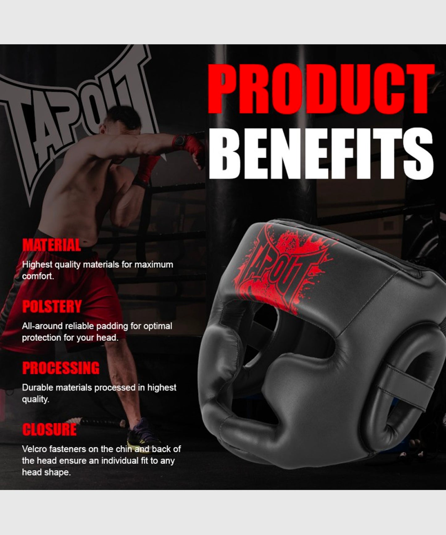 Tapout Casco de Boxeo - Negro/Rojo