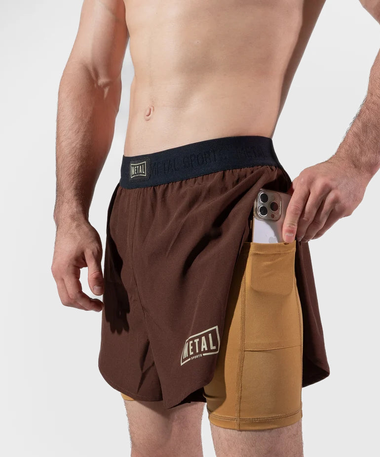 Metal Boxe Caucasian Hills 2-in-1-Fightshorts - Braun