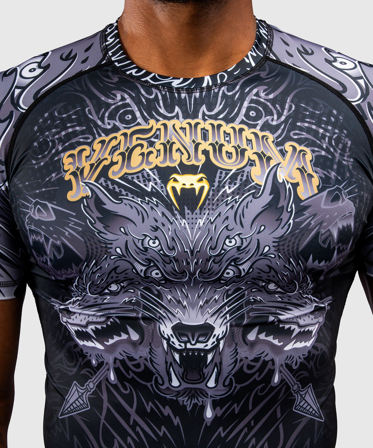 Rashguard à Manches Courtes Venum Wolf Atak – Noir/Gris