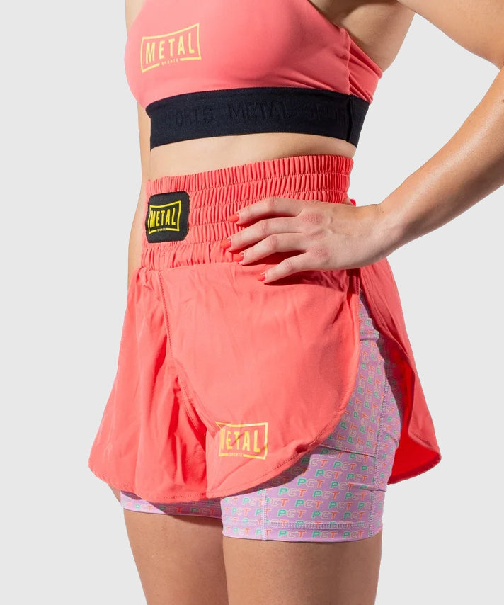Metal Boxe Post Cutting Treats 2-in-1-Damen-Fightshorts - Koralle