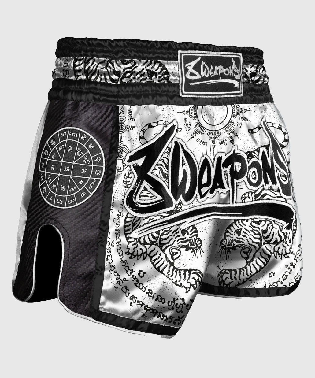Carbon Sak Yant Tigers Pantalones de Muay Thai - Blanco