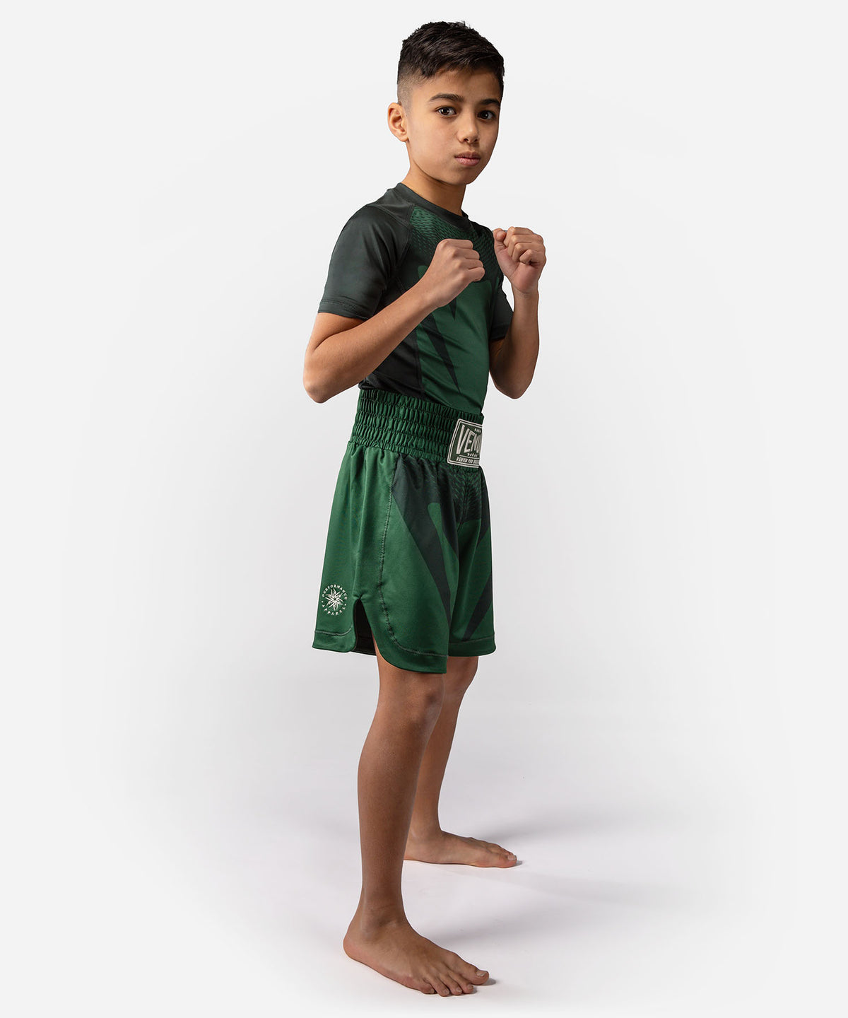 Venum Attack Pantalones Cortos de Boxeo Infantil - Verde Bosque/ Blanco Roto