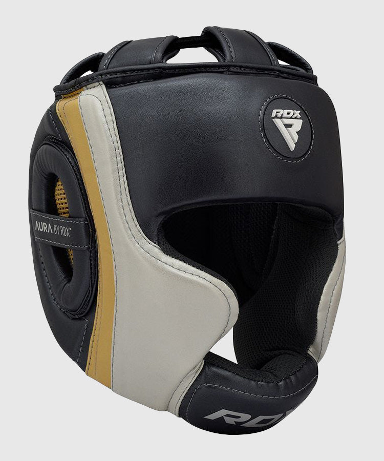 RDX Sports Aura T-17 Casco da Boxe - Nero/Bianco/Oro