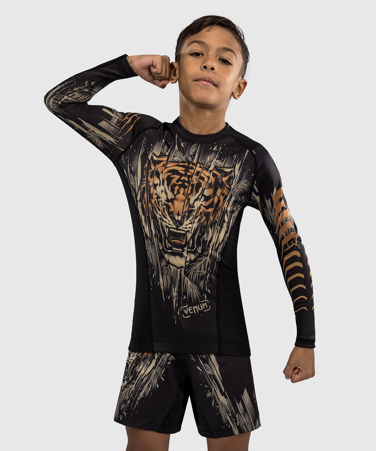 Venum Tiger Rashguard Maniche Lunghe Bambini - Nero/Arancione Neon