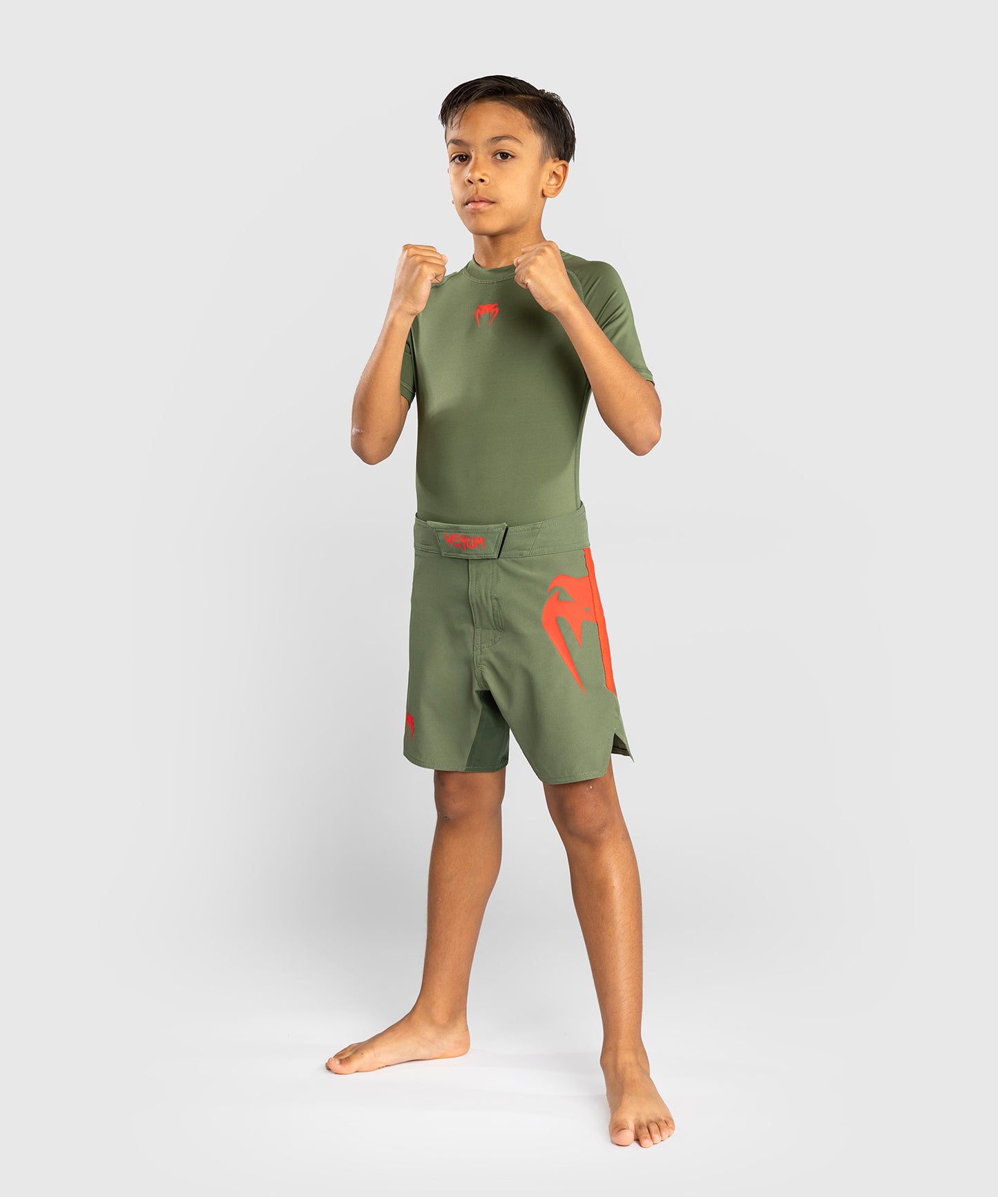Venum Light Kids Fightshorts - Army Green/Orange