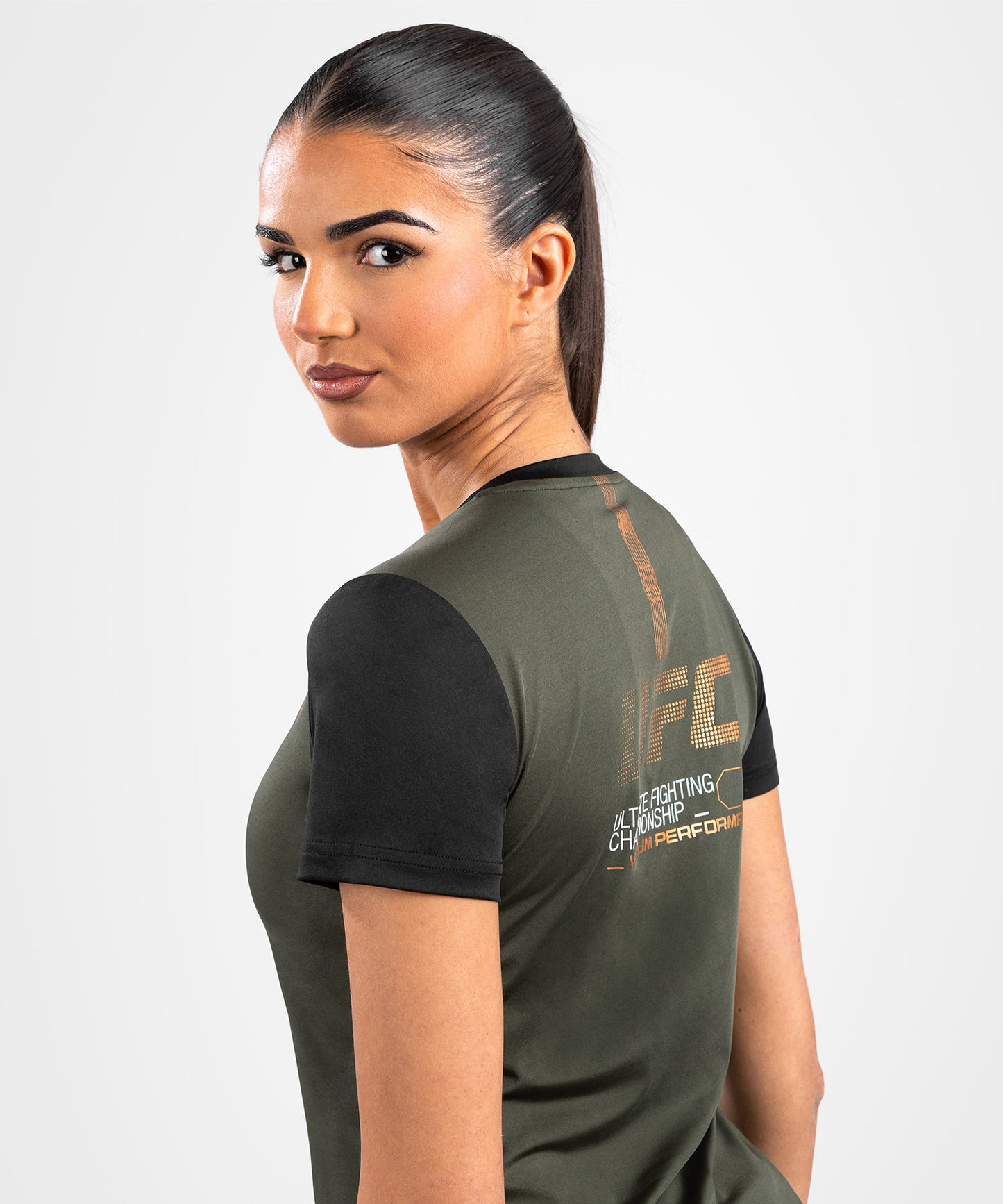 T-shirt Dry-Tech pour Femmes UFC Adrenaline by Venum Fight Week - Kaki/Bronze