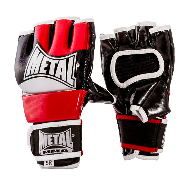 Metal Boxe Free Fight Handschuhe mit fixiertem Daumen - Schwarz/Rot/Weiß
