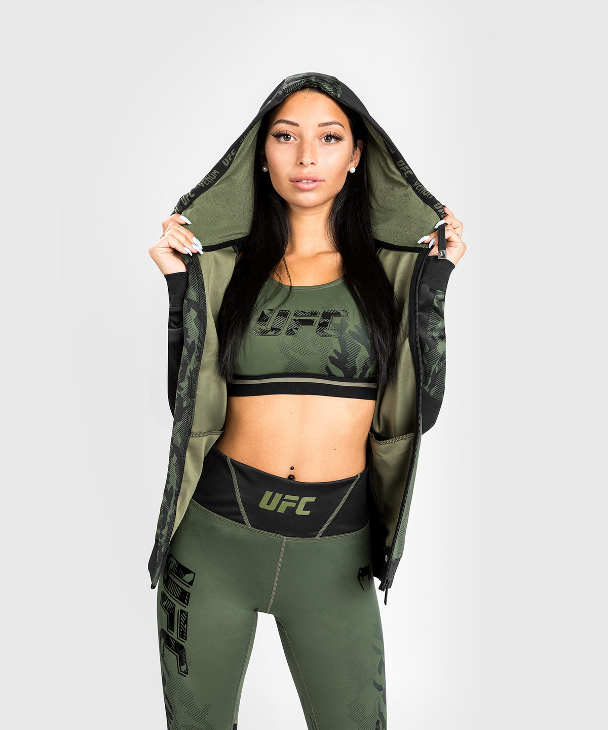 Sudadera Con Cremallera Para Mujer UFC Venum Authentic Fight Week - Caqui
