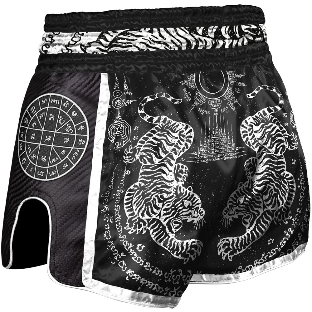 Short de Muay Thai Carbon - Sak Yant Tigers - Noir
