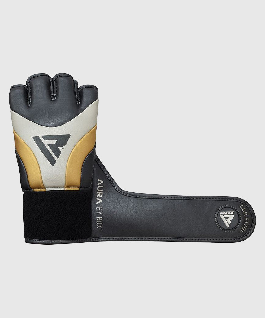 RDX Aura T-17 Guantoni da MMA Grappling - Nero/Bianco/Oro