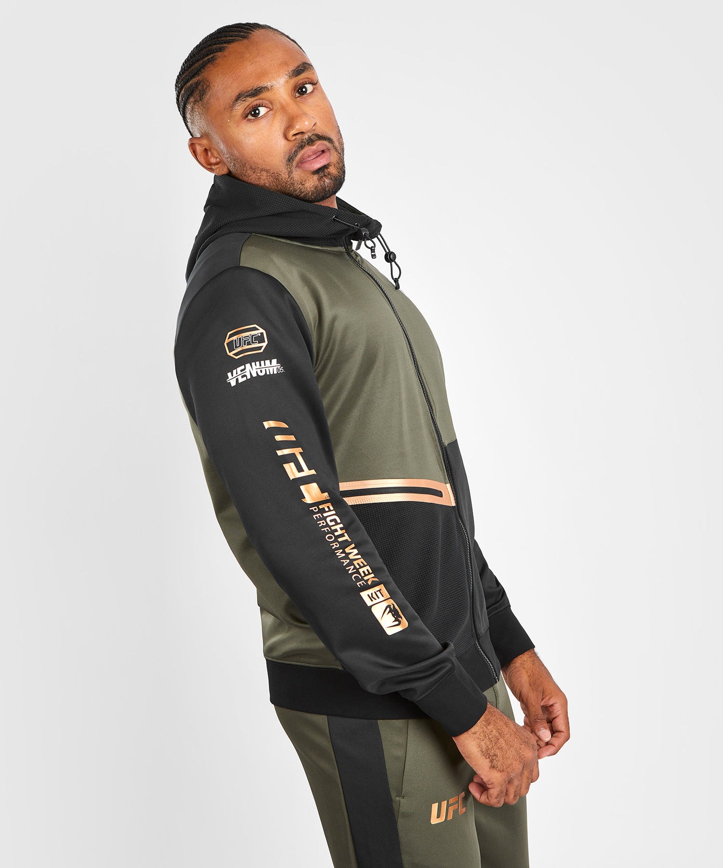UFC Adrenaline by Venum Fight Week Herren Zip Hoodie - Khaki/Bronze