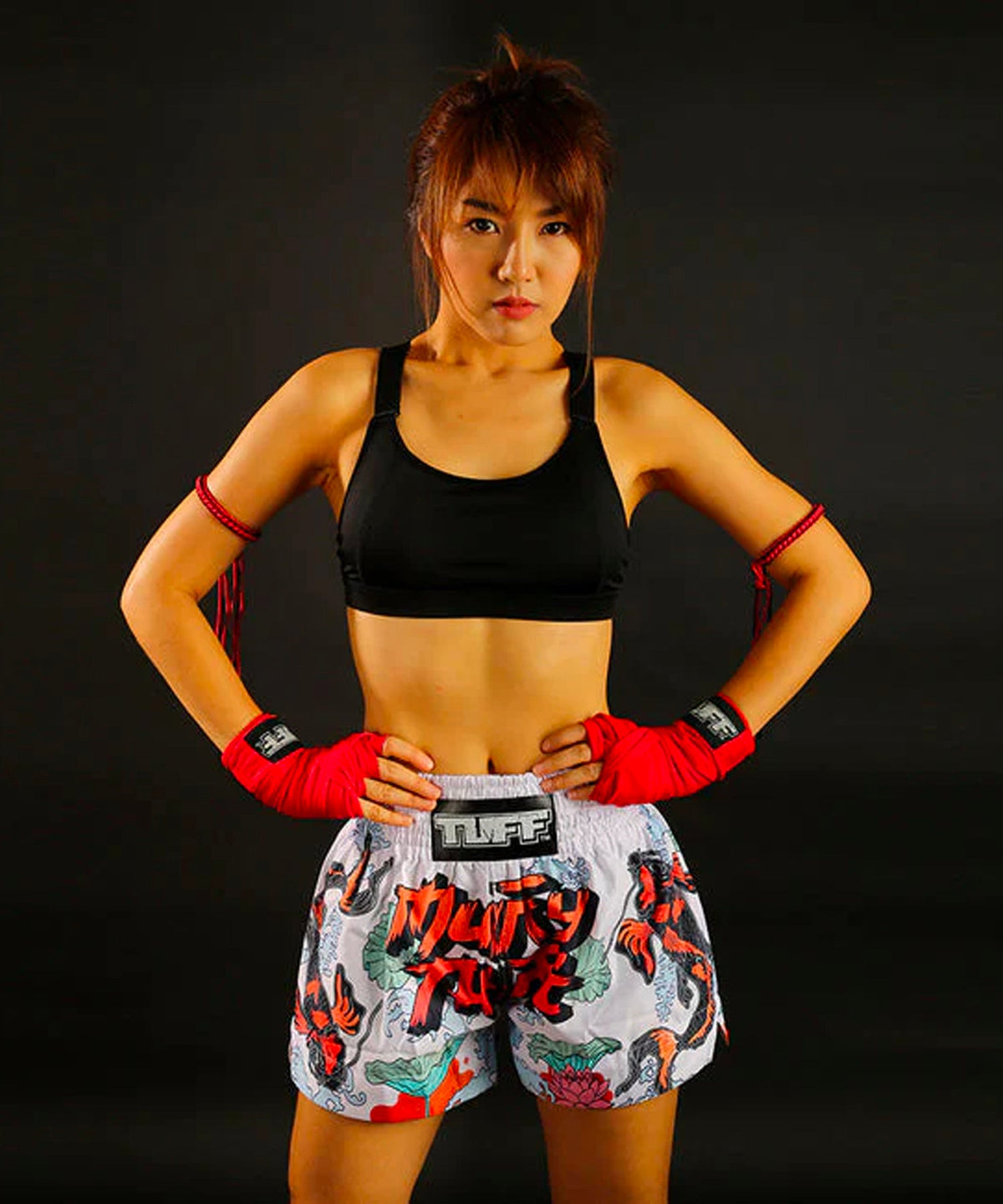 Tuff Japanese Koi Fish Pantalones de Muay Thai - Blanco