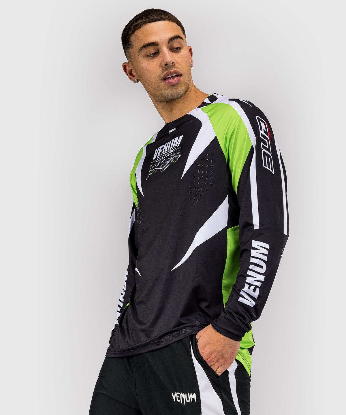 Venum x Bud Racing Maglietta Dry-Tech Uomo - Nero/Bianco/Verde lime
