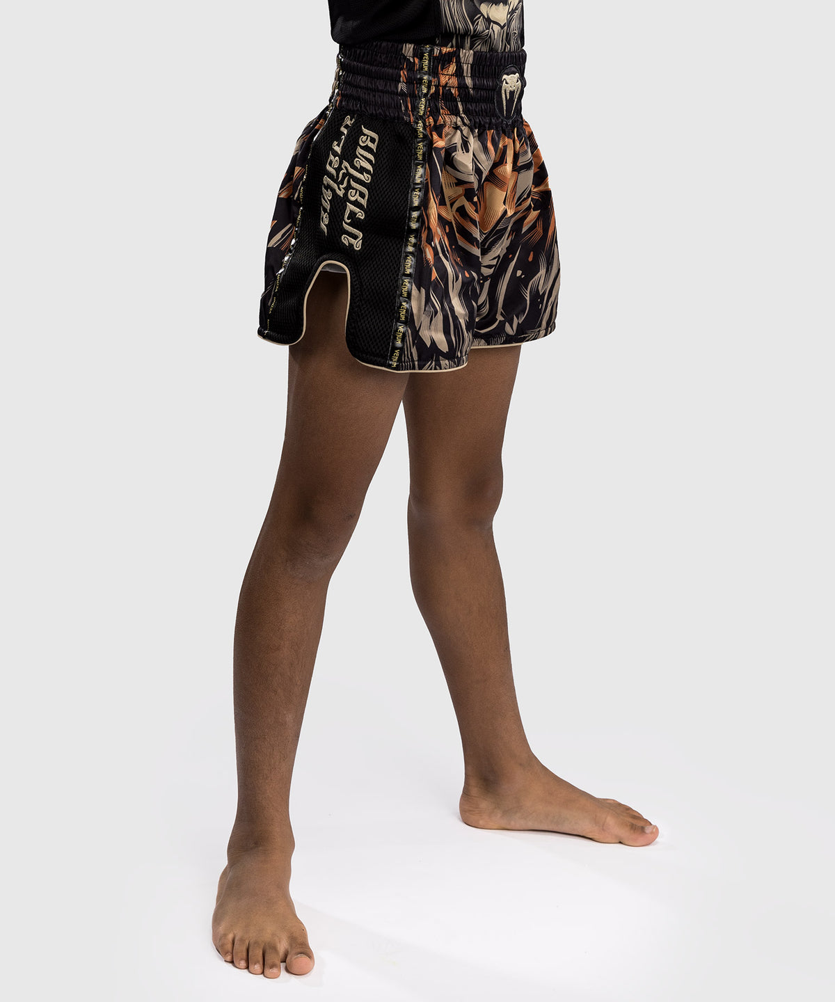 Venum Tiger Pantalones Cortos de Muay Thai para Niños - Negro/Naranja Neón