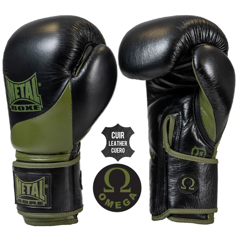 Metal Boxe Metal Omega Leder Boxhandschuhe - Schwarz/Khaki