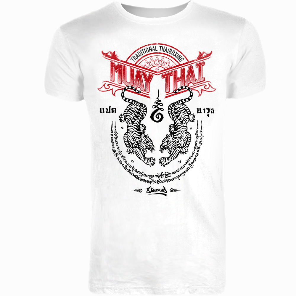 8 Weapons Sak Yant Tigers Muay Thai T-Shirt - Weiß
