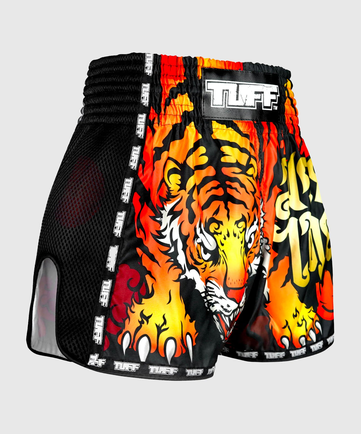 Tuff New Retro Orange Furious Tiger Pantalones de Muay Thai - Negro