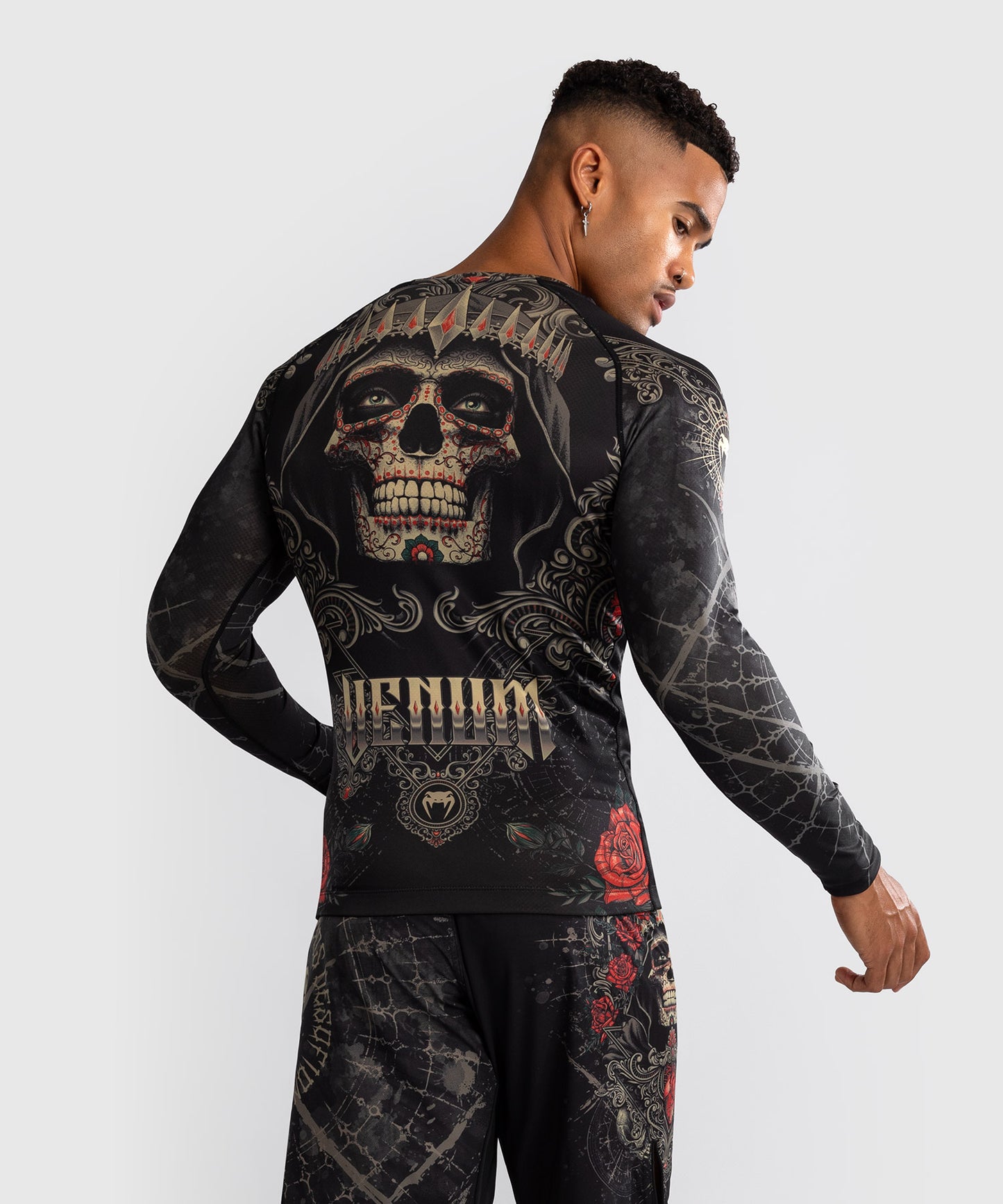 Venum Santa Muerte 5.0 Rashguard de Manga Larga para Hombre - Negro Profundo/Oro