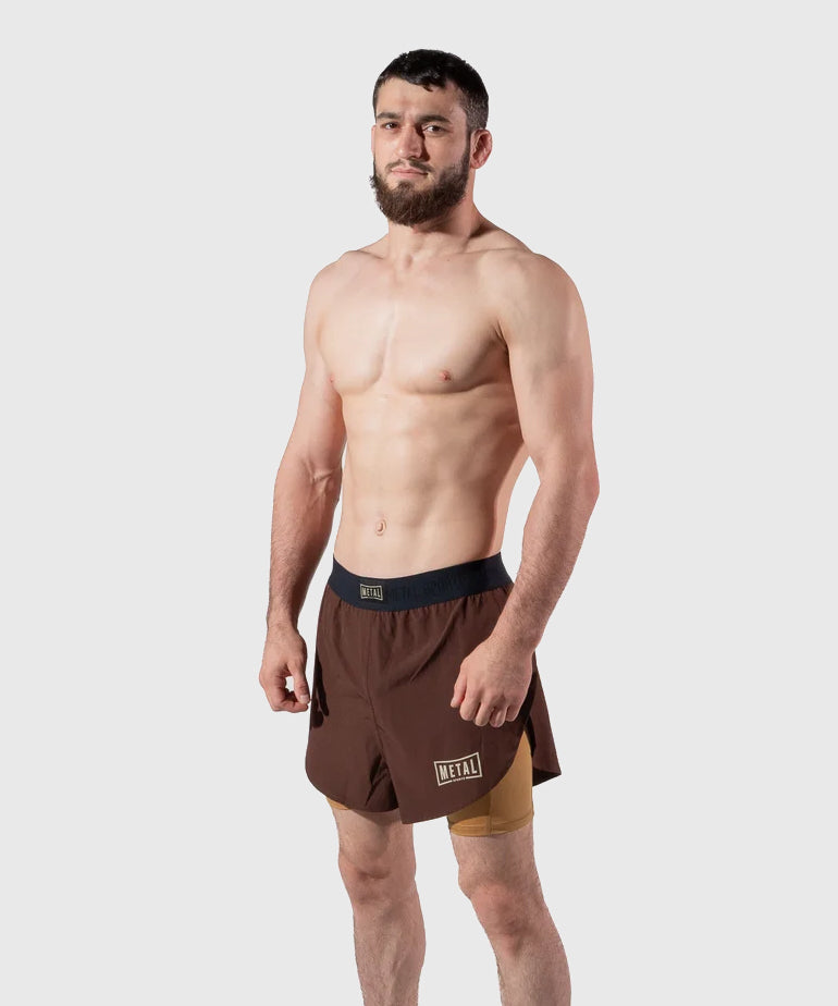 Metal Boxe Caucasian Hills 2-in-1-Fightshorts - Braun