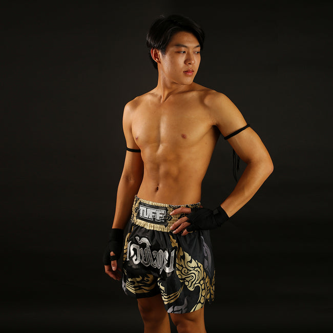 Tuff The King Of Naga Black Muay Thai Shorts - Black/Gold