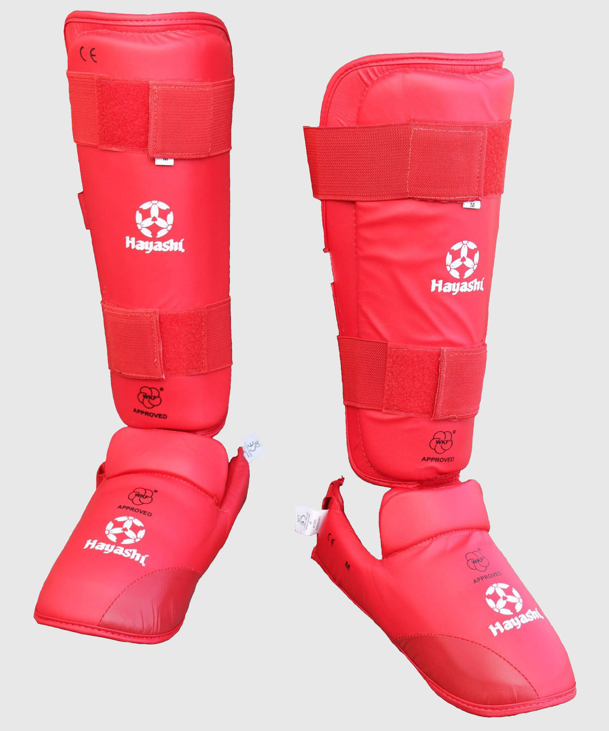 Hayashi Protectores de Espinilla y Pie para Kárate WKF Approved - Rojo