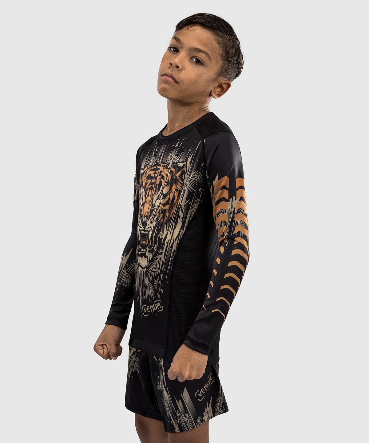 Venum Tiger Rashguard Maniche Lunghe Bambini - Nero/Arancione Neon