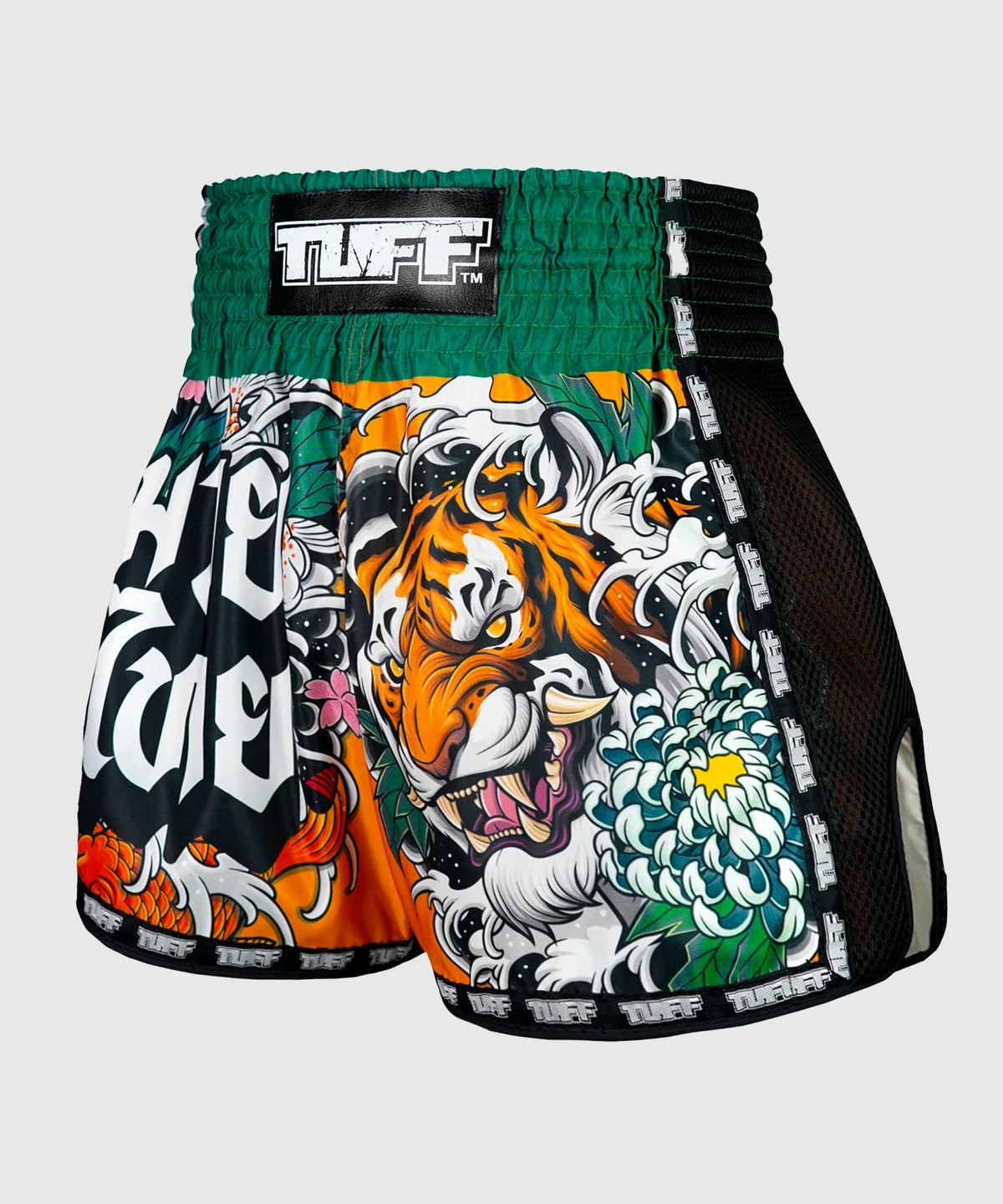 Tuff New Retro Tora Mori To Kingyo Pantalones de Muay Thai - Naranja/Verde