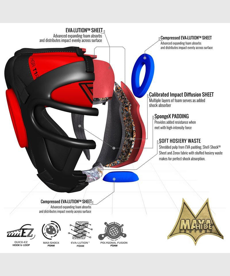 Casque de Boxe RDX grille Sports Zero impact - Noir/Rouge