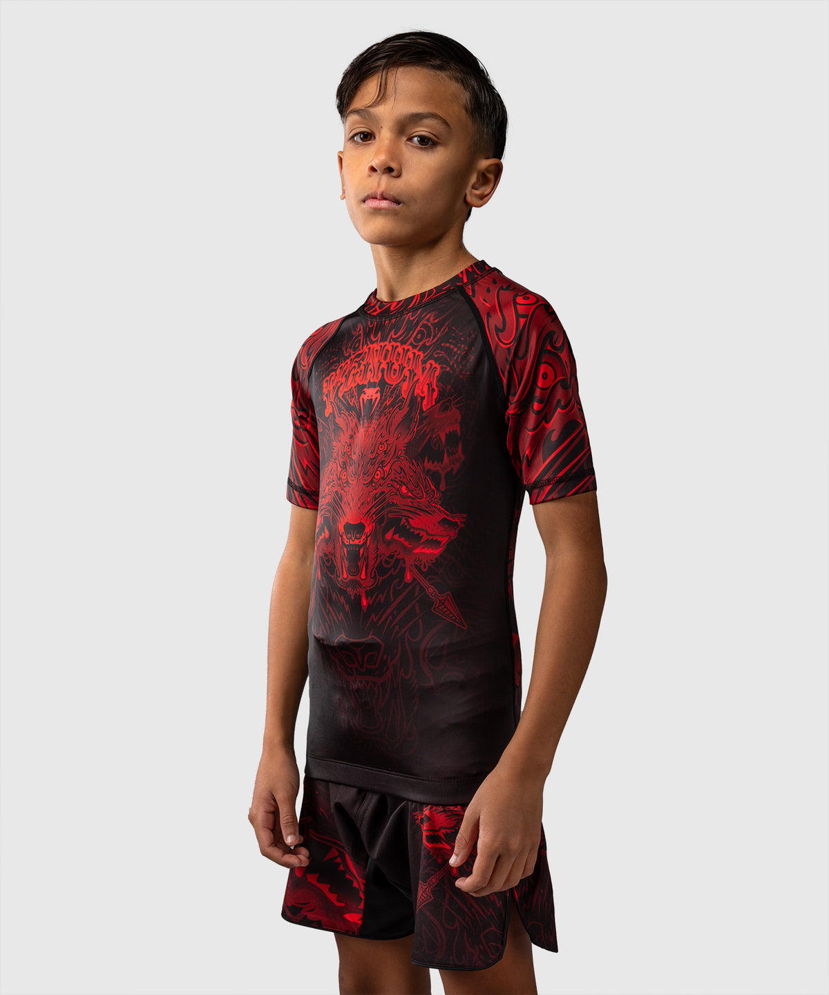 Rashguard à Manches Courtes Pour Enfants Venum Wolf Atak – Noir/Rouge
