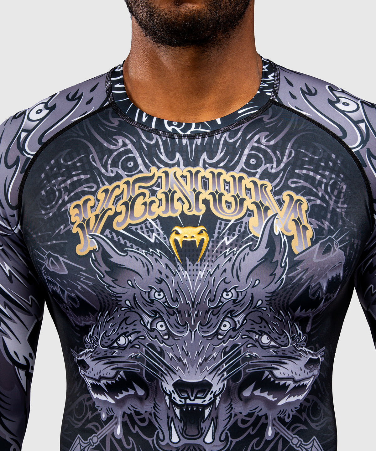 Venum Wolf Atak Long Sleeve Rashguard - Black/Grey