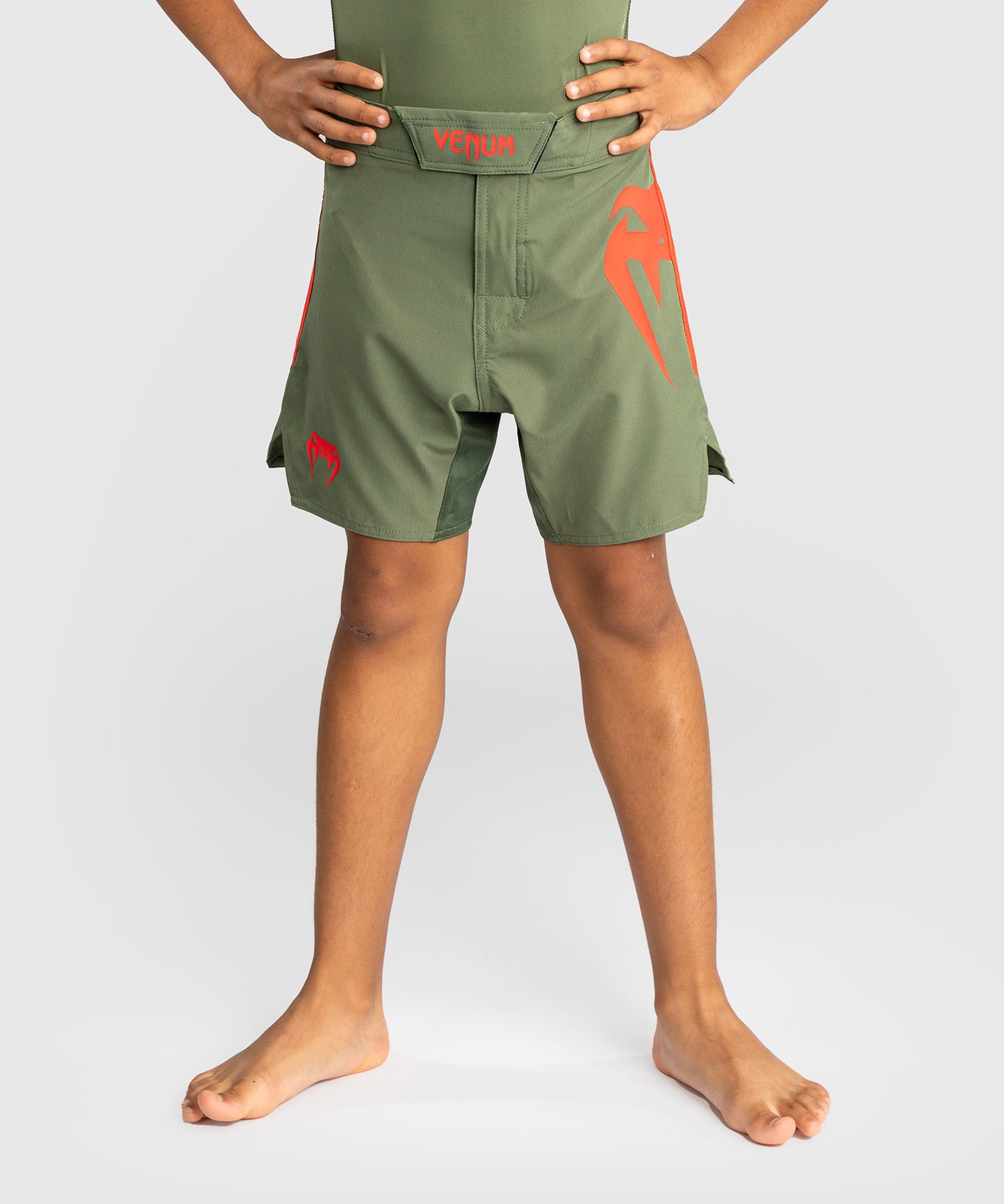 Venum Light Kids Fightshorts - Army Green/Orange