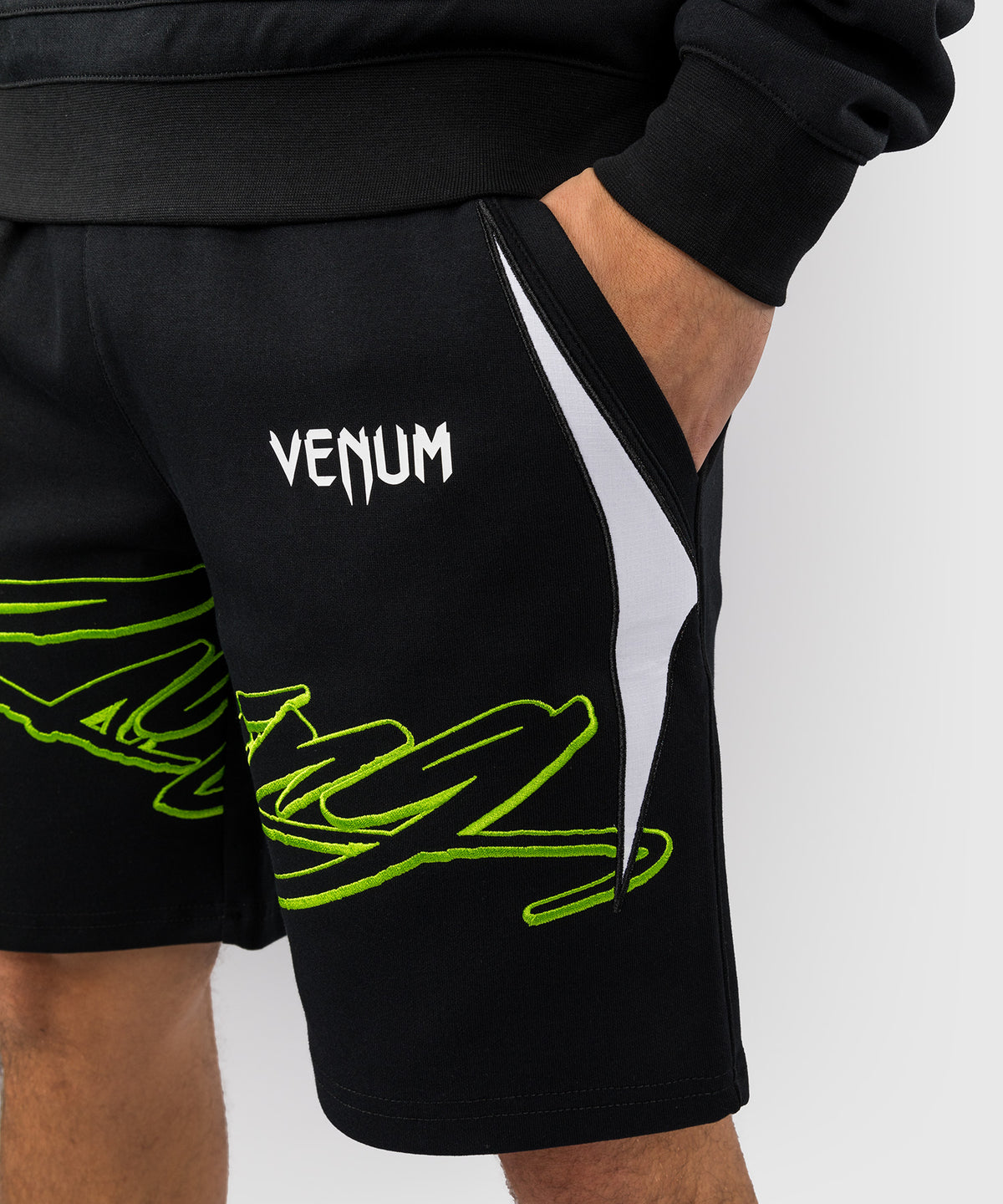 Venum x Bud Racing Herren Baumwoll-Shorts - Schwarz/Weiß/Limettengrün