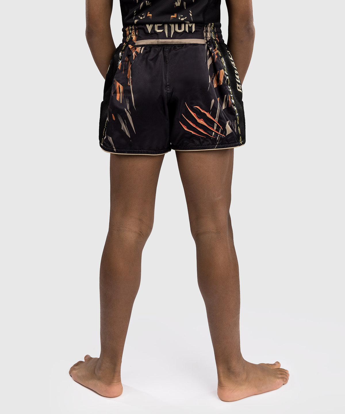 Venum Tiger Pantalones Cortos de Muay Thai para Niños - Negro/Naranja Neón