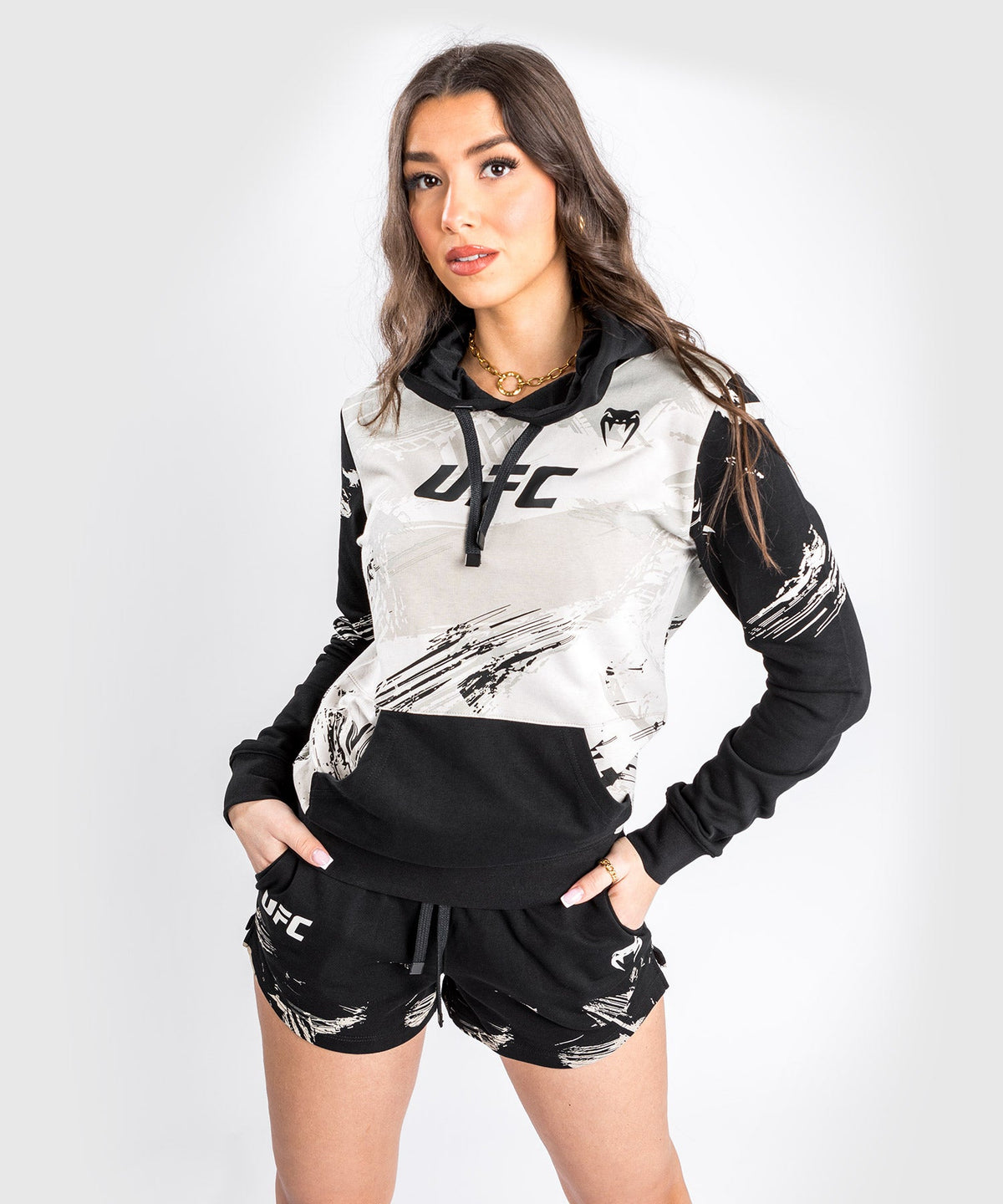 Women's UFC Hoodie Venum Authentic Fight Week 2.0 - Sand/Black