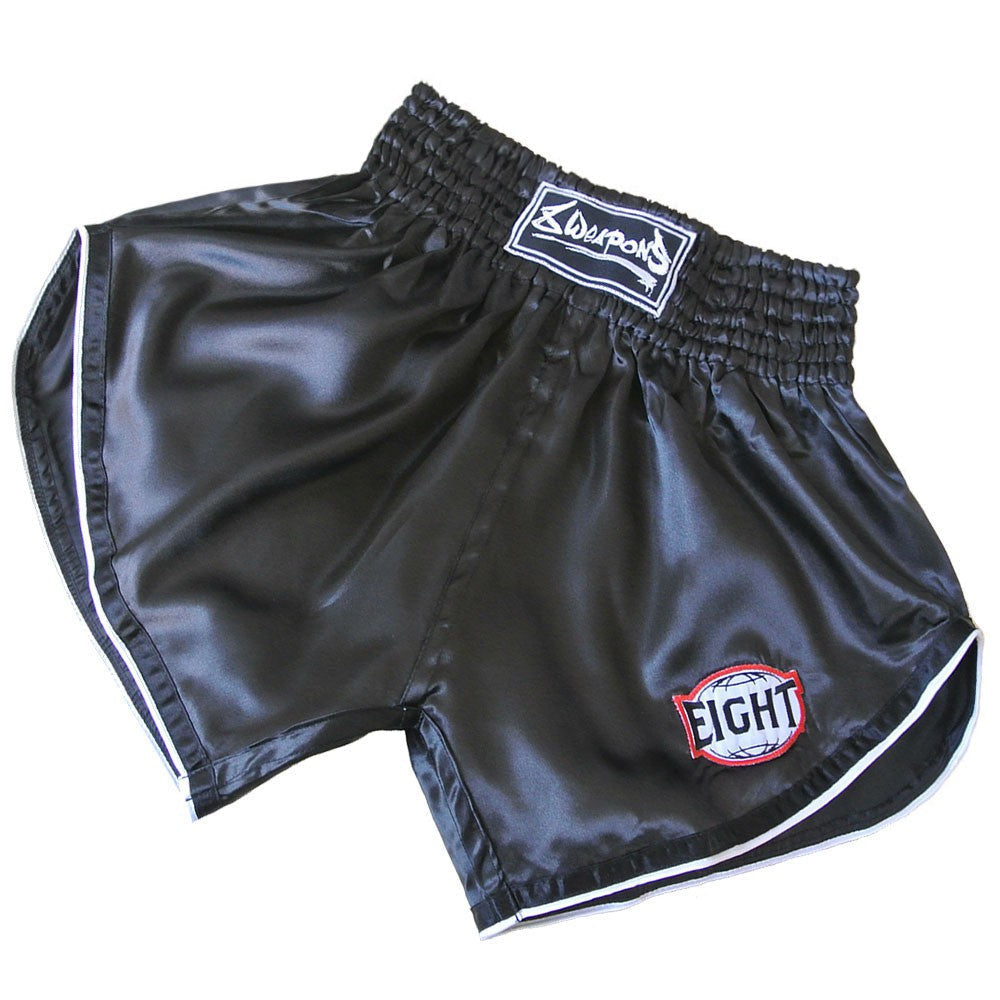 8 Weapons Retrofight Pantaloncini da Muay Thai - Nero/Bianco