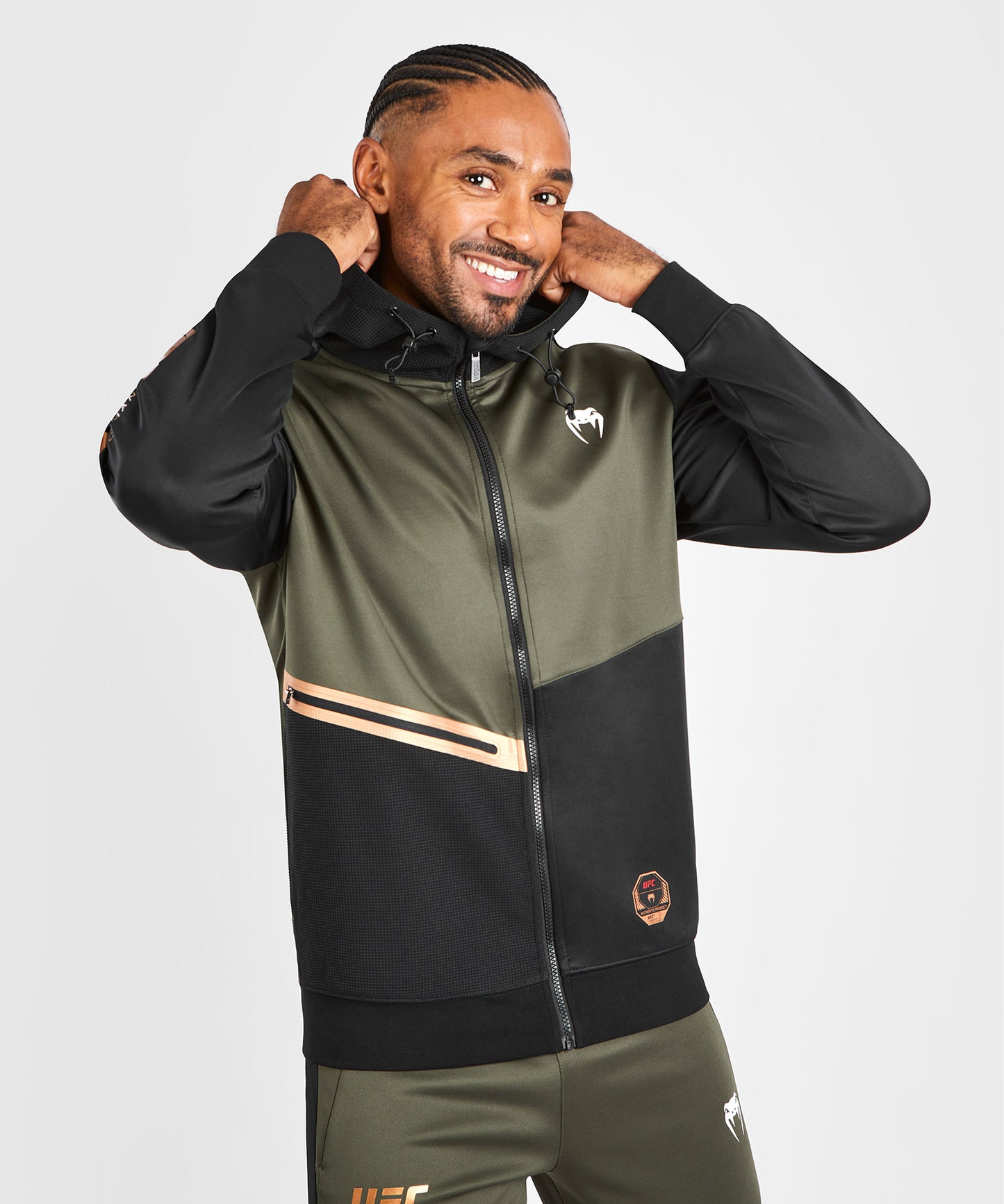UFC Adrenaline by Venum Fight Week Herren Zip Hoodie - Khaki/Bronze