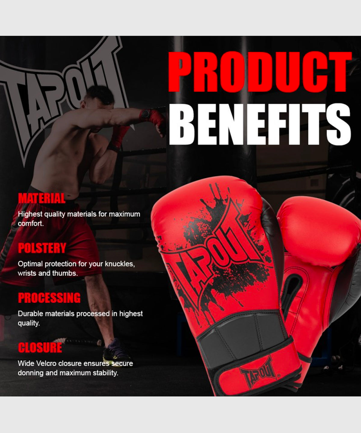 Gants de Boxe Tapout Cerritos - Rouge/Noir