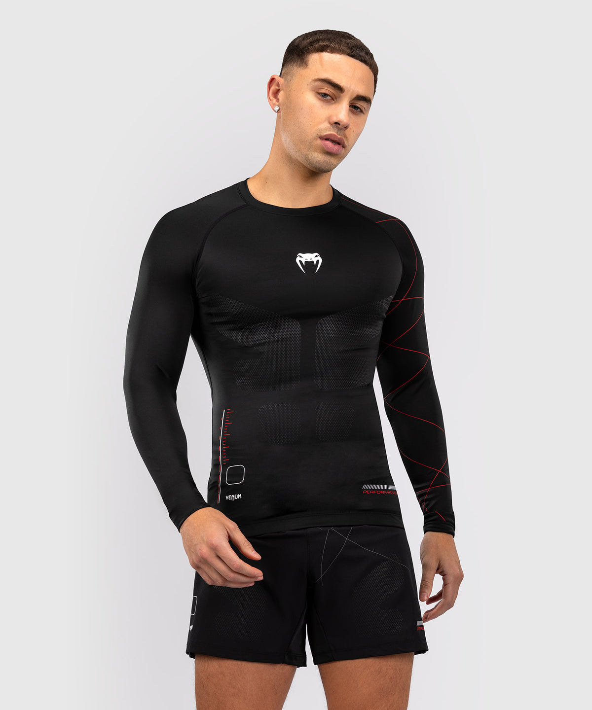 Venum Tactical XT Lycra de manga larga para hombre - Negro/Rojo fuego