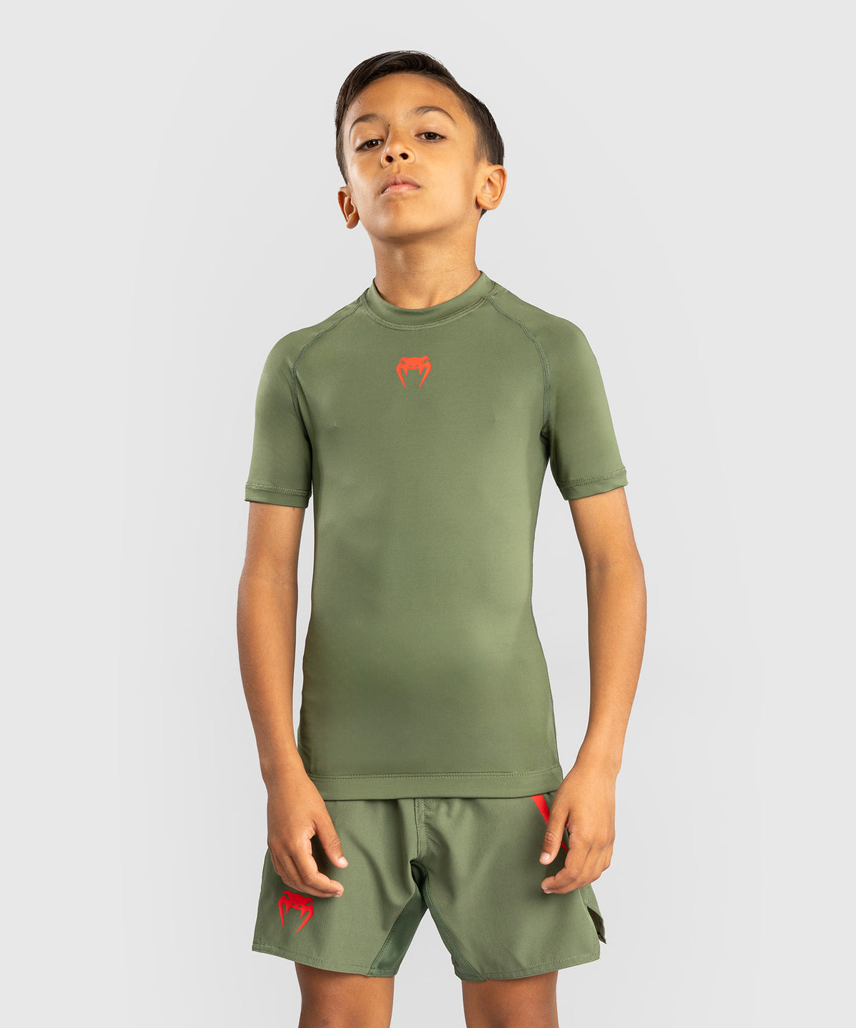 Venum Contender Kids Rashguards Short Sleeves - Army Green/Orange