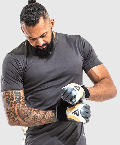 RDX Aura T-17 Guantoni da MMA Grappling - Nero/Bianco/Oro