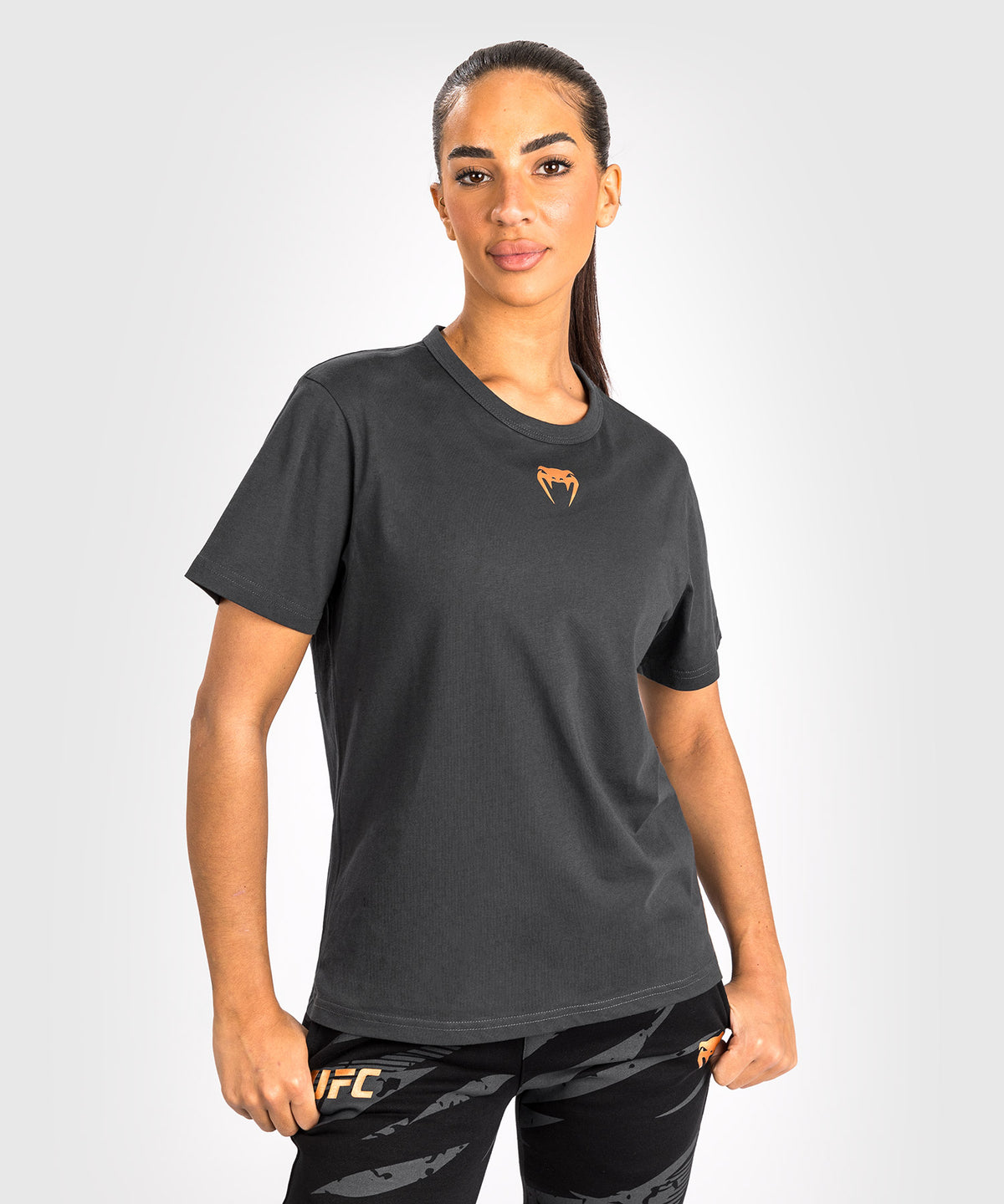 UFC Adrenaline by Venum Fight Week Frauen Kurzarm-Baumwoll-T-Shirt - Charcoal Grey