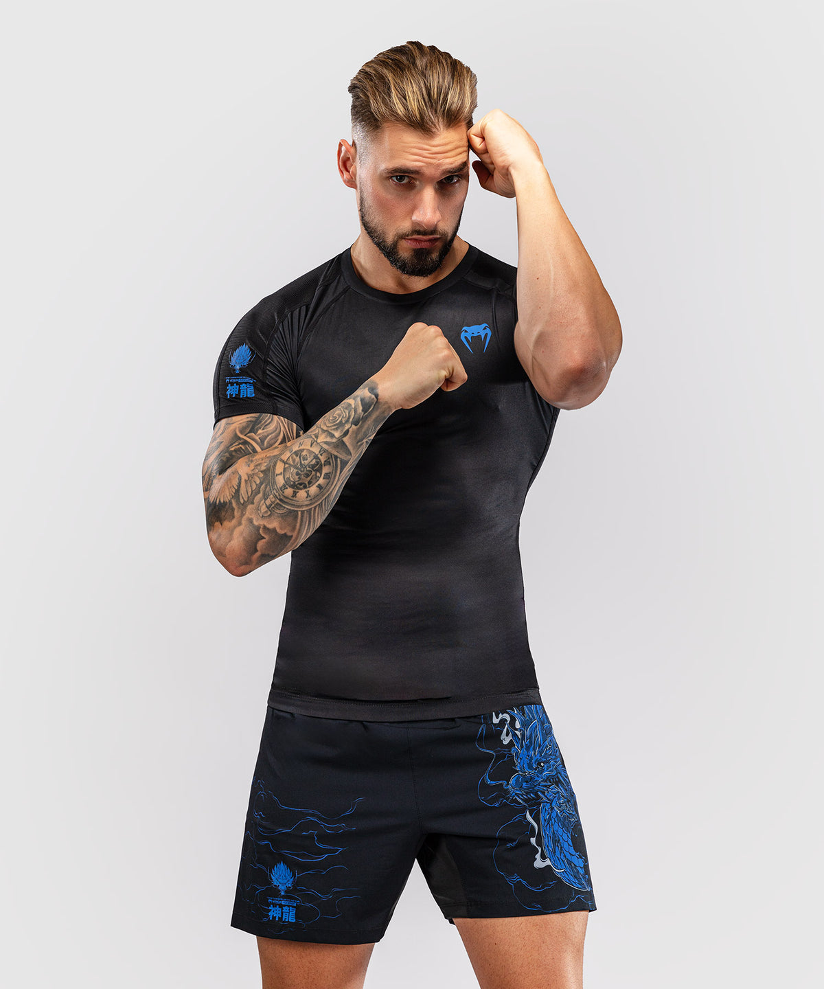 Venum Thunder Dragon Kurzarm Rashguard – Schwarz/Königsblau