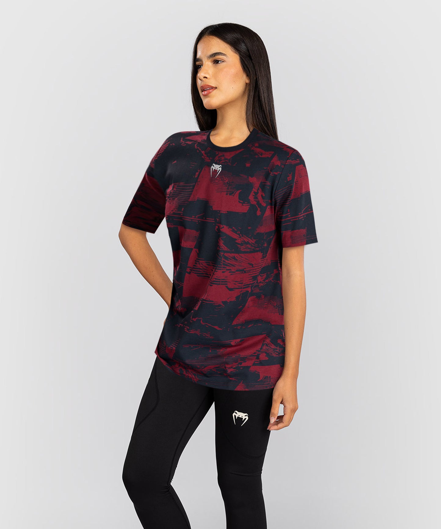 UFC Zenith by Venum Authentic Fight Week Kurzarm T-Shirt Damen - Marineblau/Burgunderrot/Silber