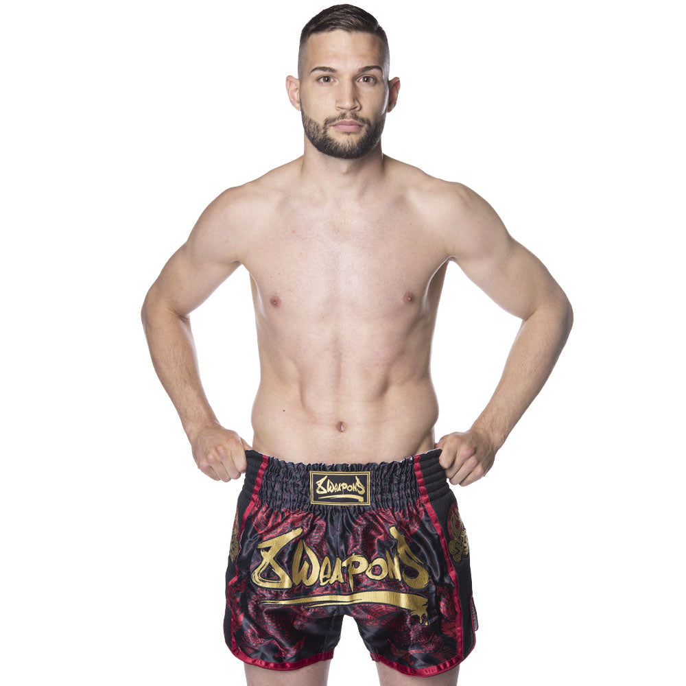 8 Weapons Super Mesh Naga Black Pantalones de Muay Thai - Rojo