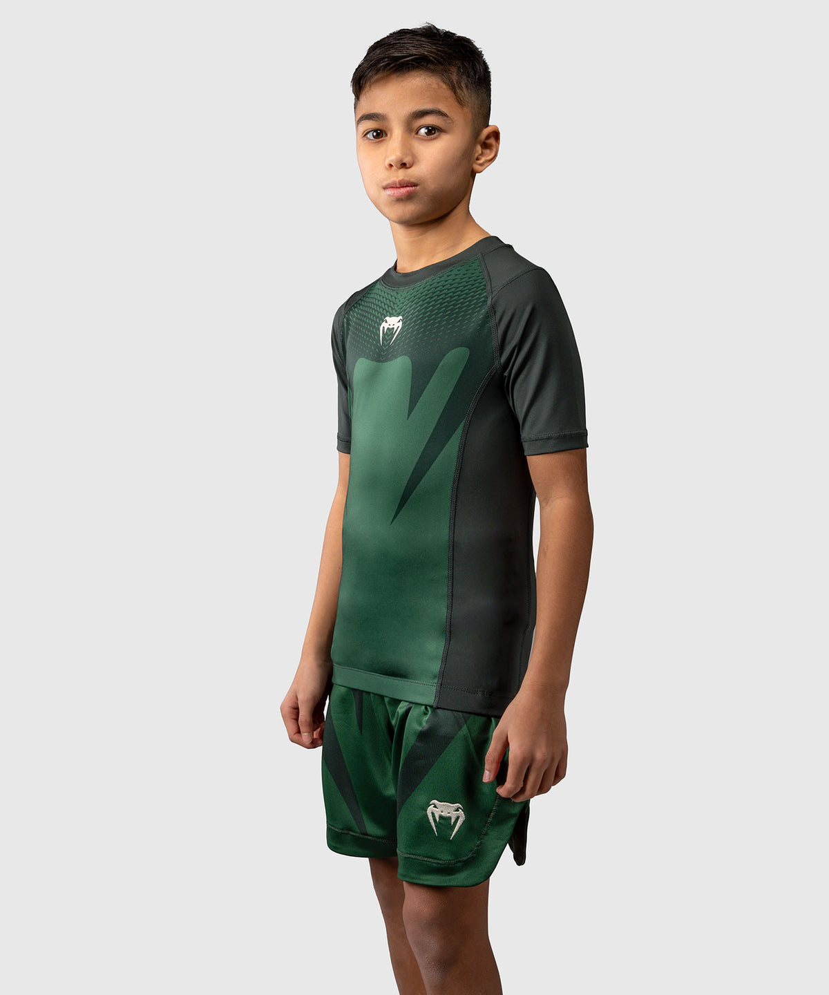 Venum Attack Kinder Kurzarm Rashguard - Waldgrün/Off Weiß