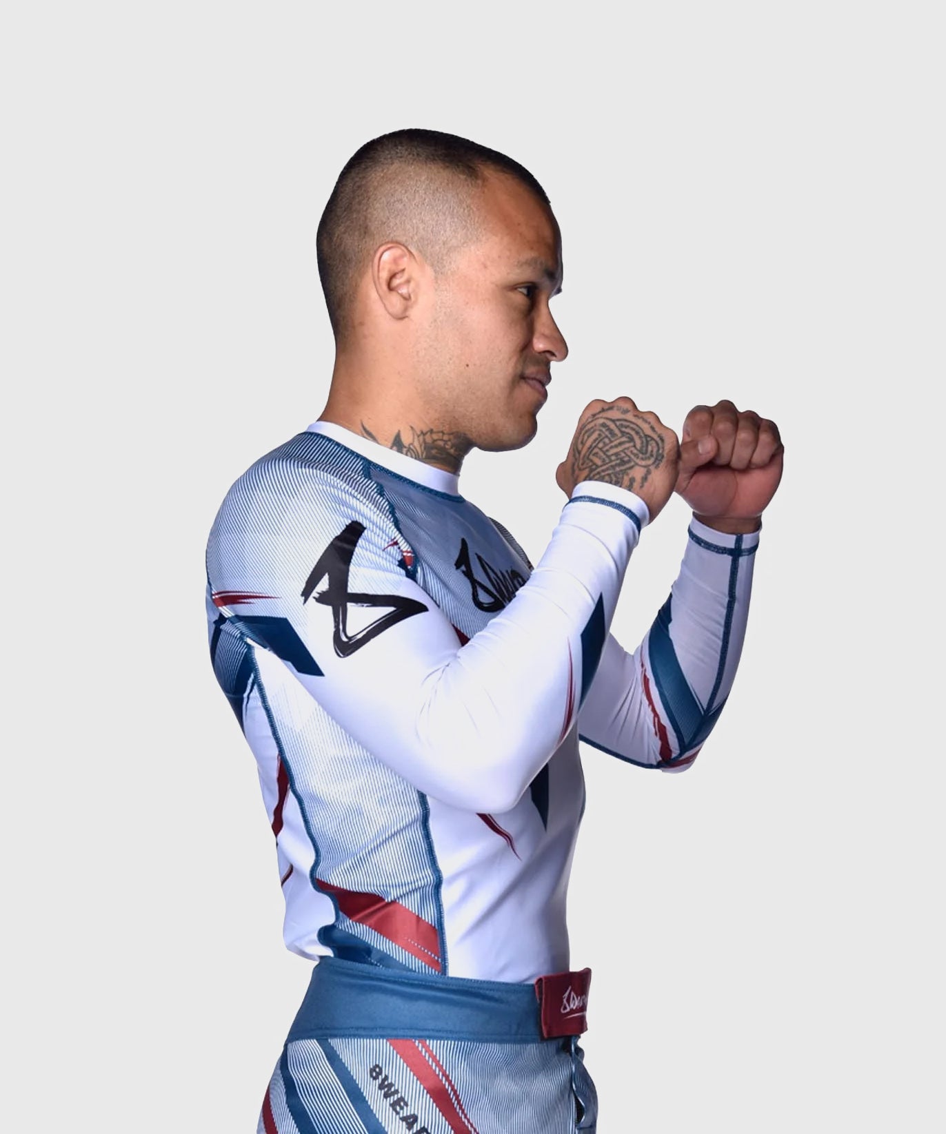 8 Weapons Shift Langarm-Rashguard - Weiß/Blau/Rot