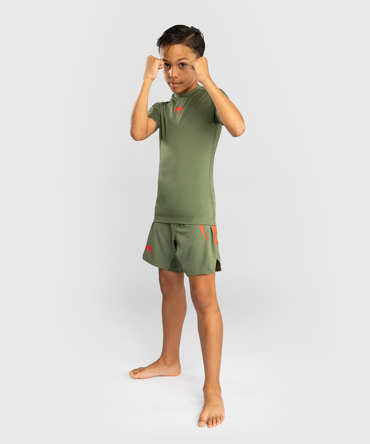 Venum Contender Kids Rashguards Short Sleeves - Army Green/Orange