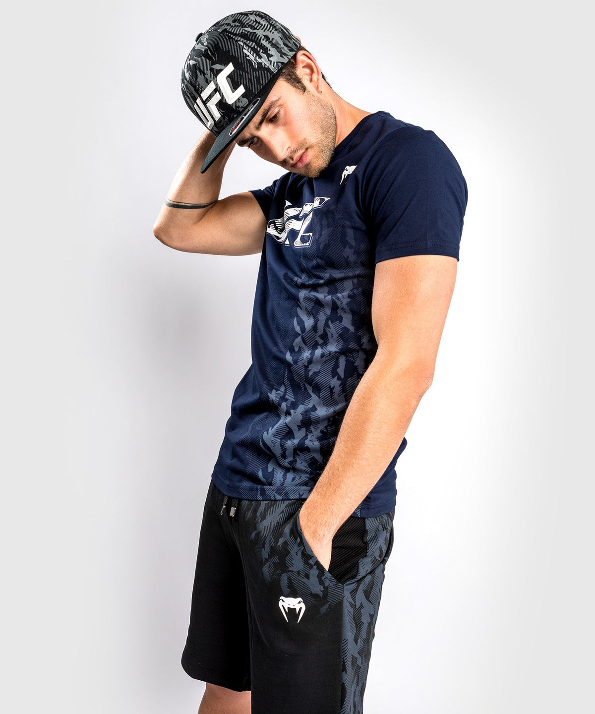 T-shirt Manches Courtes en Coton Homme UFC Venum Authentic Fight Week - Bleu Marine
